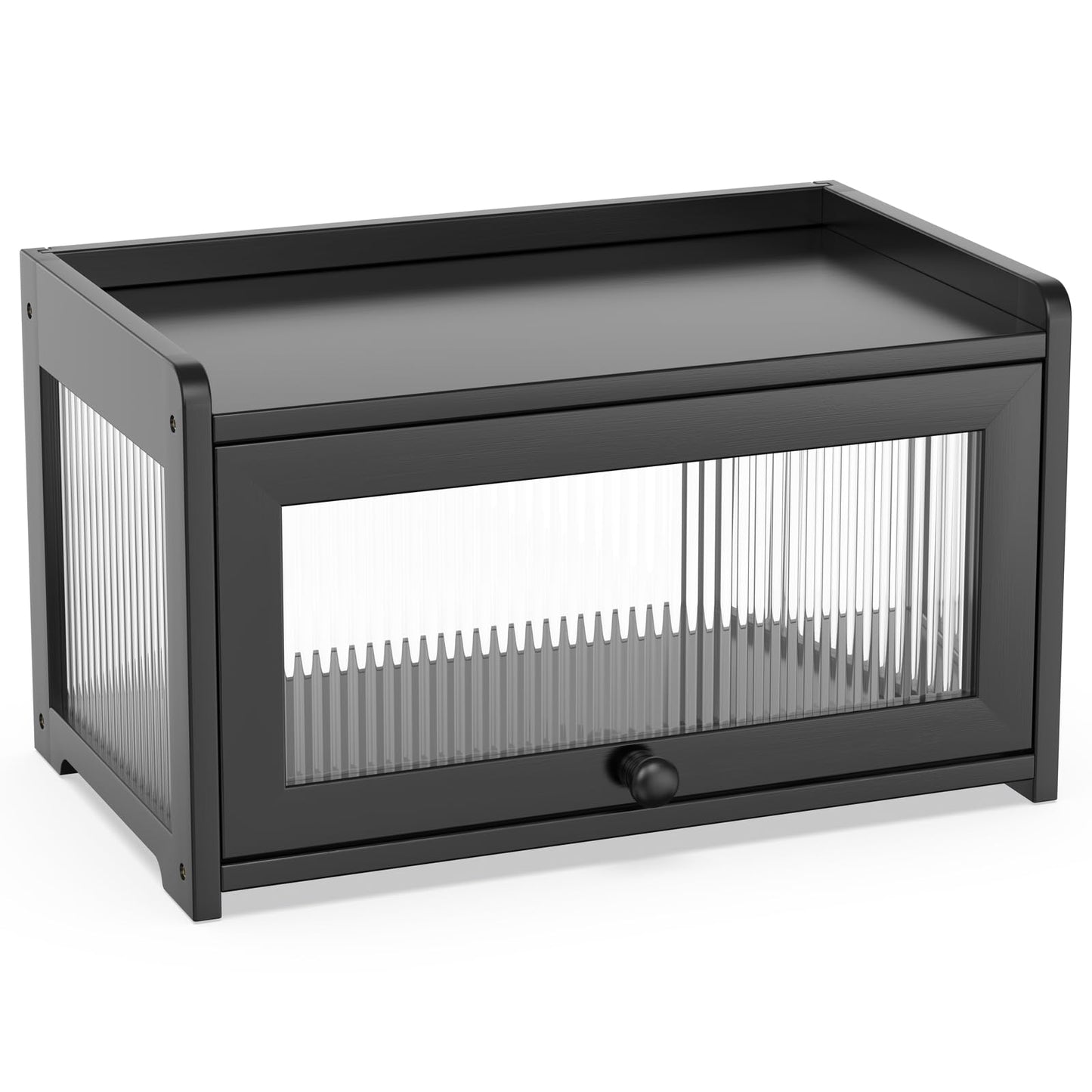 BAMBANG Bamboo Bread Box for Kitchen Countertop, Extra Large Farmhouse Bread Box with 4-Side Clear Panels, Wooden Bread Storage Container for Homemade Bread, Black
