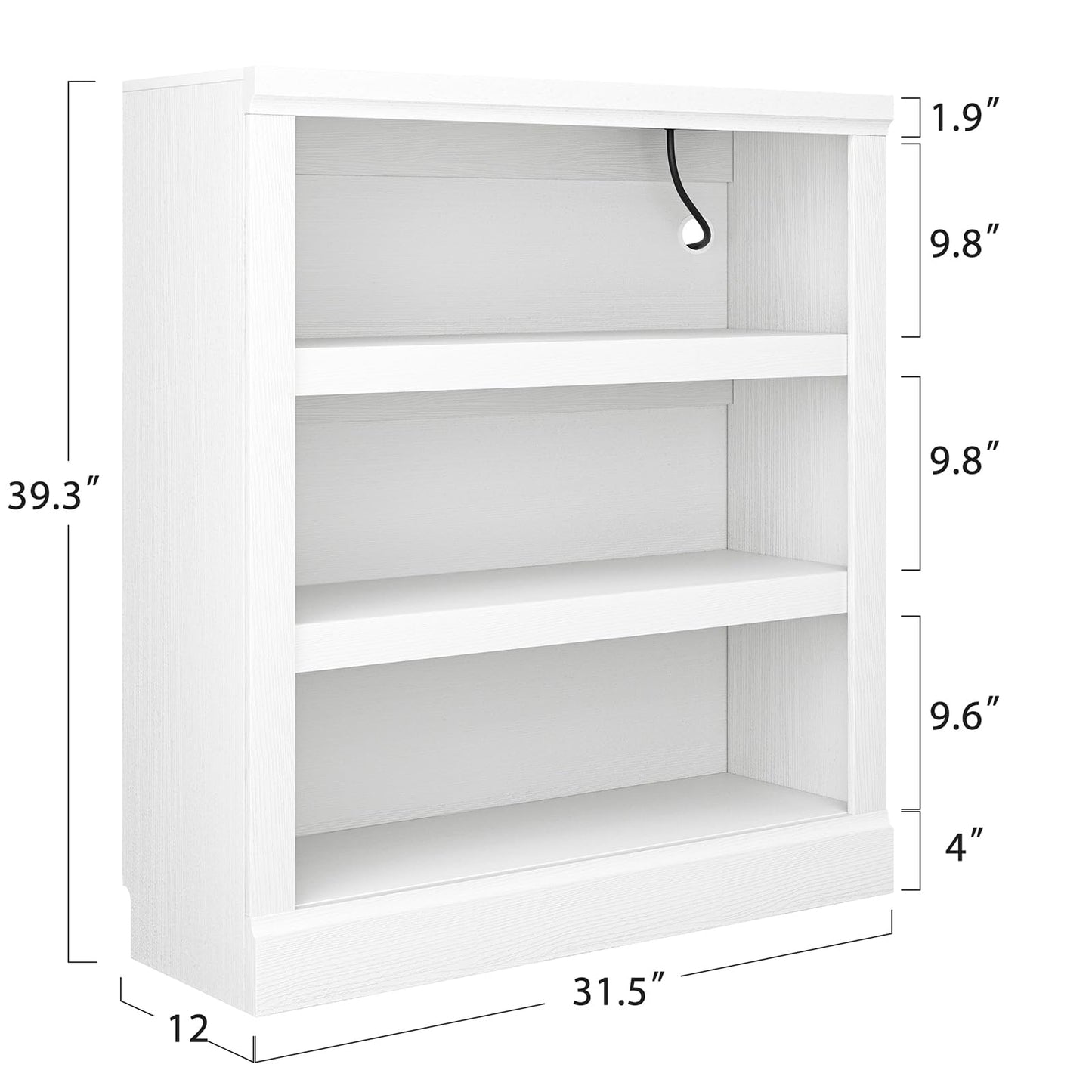 Unikito 3-Tier Storage Bookcase with Adjustable Shelves, Modern Wood Storage Organizer Rack, Free Standing Decorative Display Shelf for Home Office, Living Room and Bedroom-White