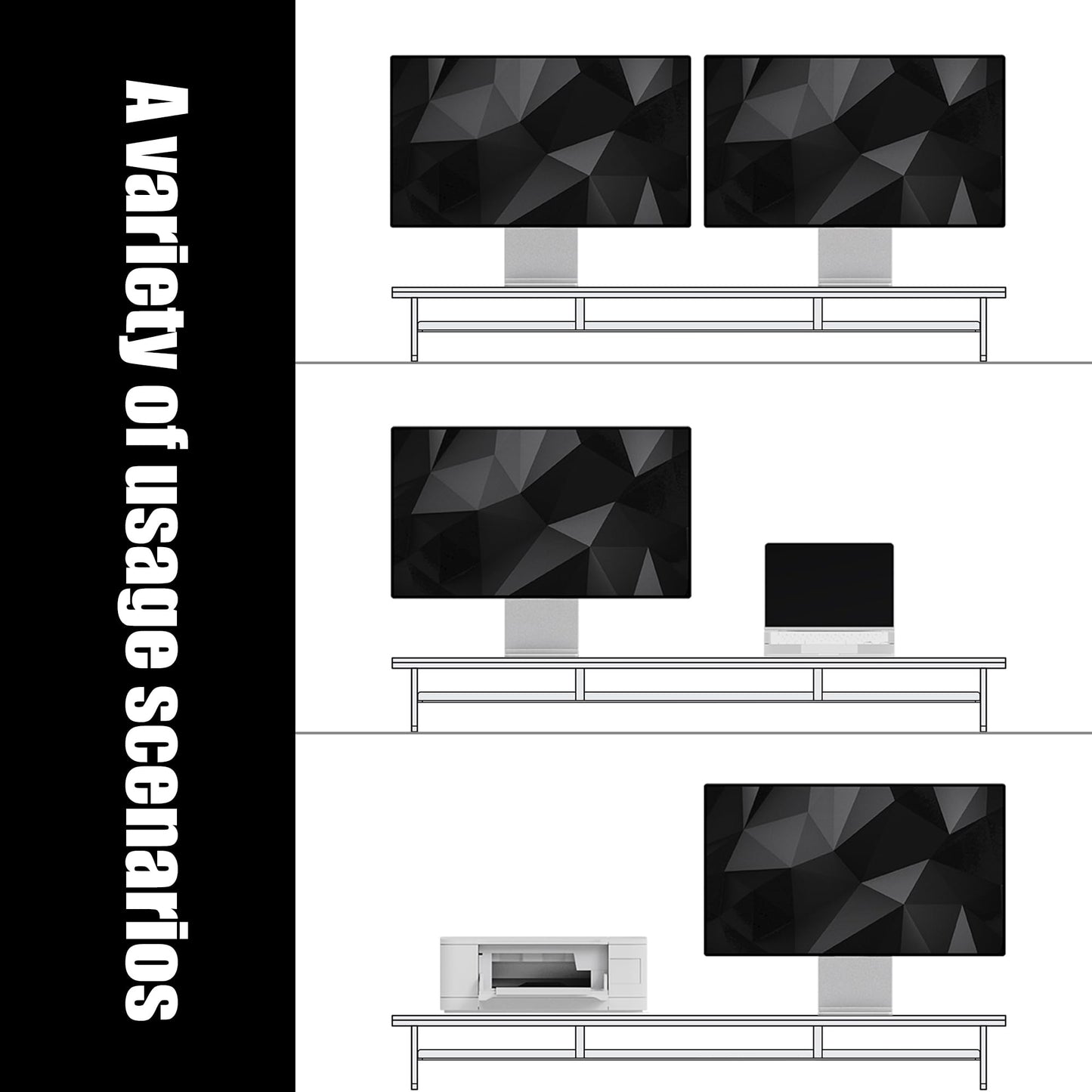 FENSULN Dual‑Tier Monitor Stand for Modern Desk Setup – Minimalist Wooden and Metal Riser Shelf with Transparent Acrylic Feet for Dual Monitors, Laptops, Home Office Aesthetic,Brown and White