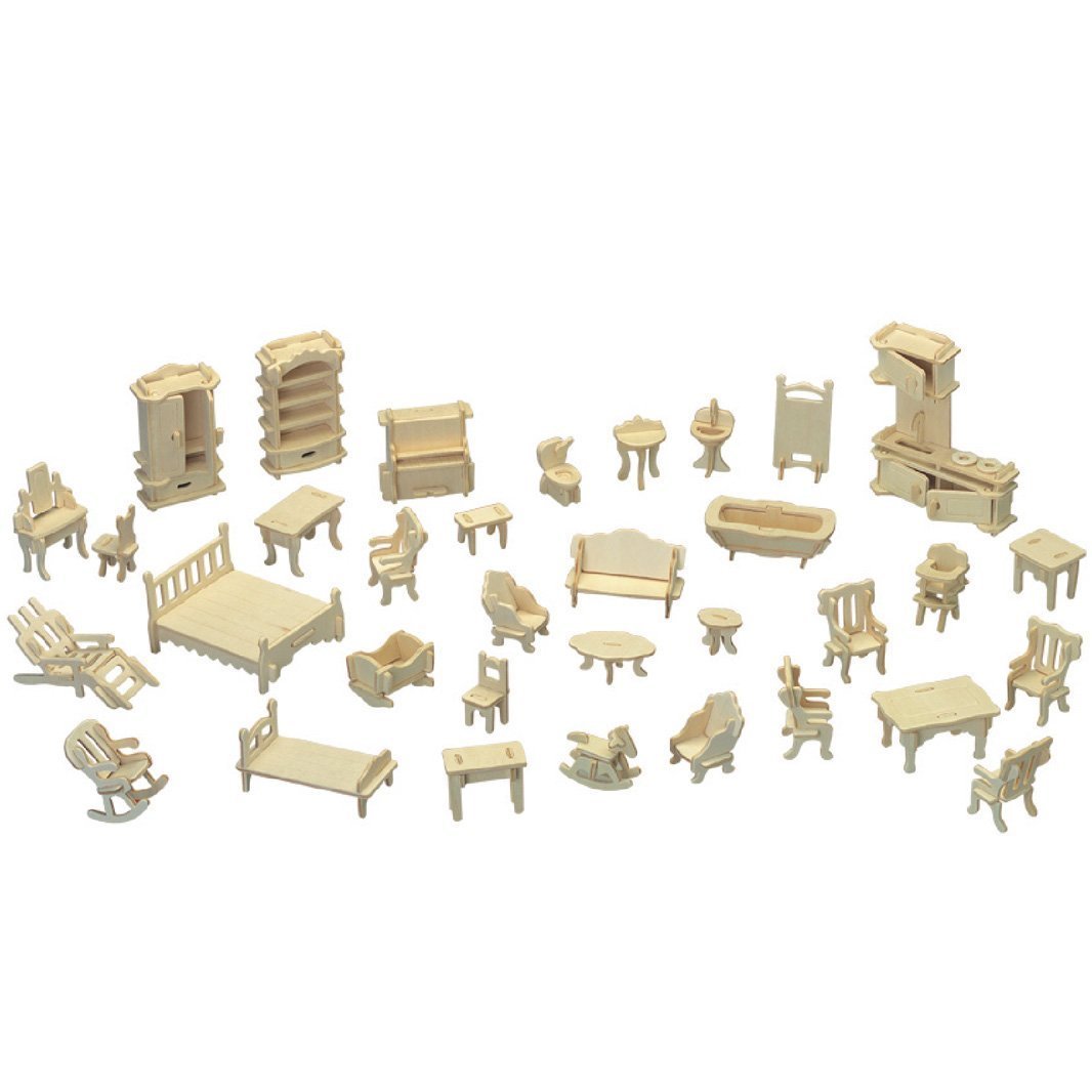 CUTEROOM 3D Wooden Puzzle House, DIY Dollhouse Miniature Kit - Wooden Model Kit (Separate House) with Furnitures -Adult Interactive Puzzle Set