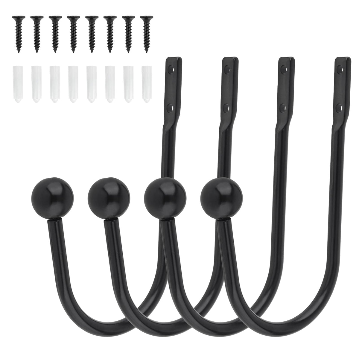 Curtain Holdbacks 4 Pack,Wall Mounted Black Window Curtain Hooks for Wall
