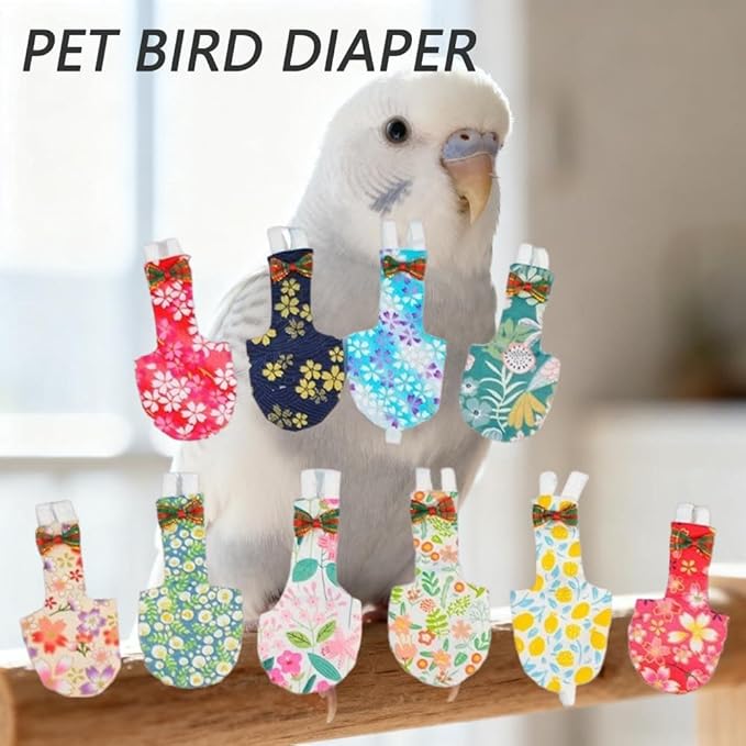 5pcs Bird Diaper Cute Printed Parrot Flight Suit Parrot Nappy Reusable Pigeon Pants Cockatiel Clothes for Parakeet Mini Macaw Budgie Canary for Indoor Outdoor - color2 XL