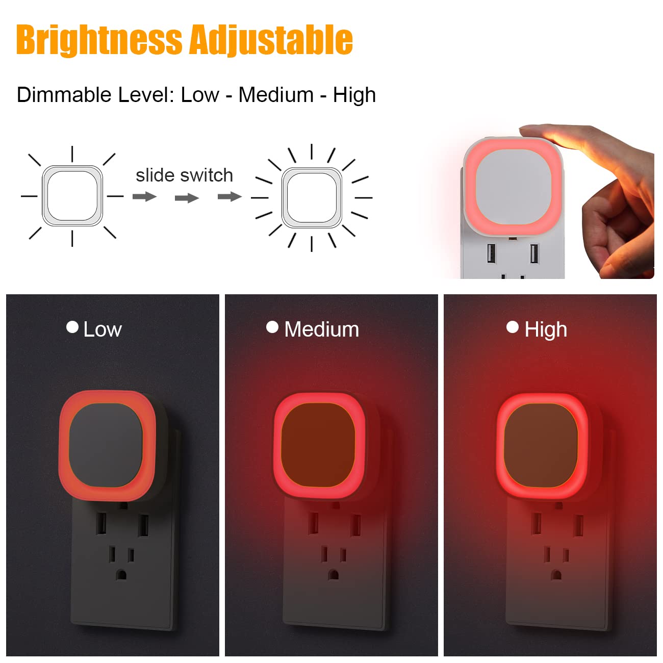 YUNLEX 2 Pack Plug in Dimmable Red Night Light, Auto Dusk to Dawn Sensor, LED Night Light, Soft Glow, Diffused Light, for Baby Nursery, Kids, Bathroom, Hallway, Bedroom, Kitchen, as Gifts