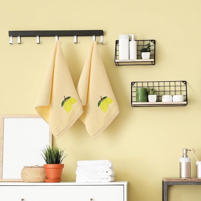 2 Pcs Lemon Hand Towels Lemon Yellow Bathroom Decor 14x29 Inch Embroidered 100%