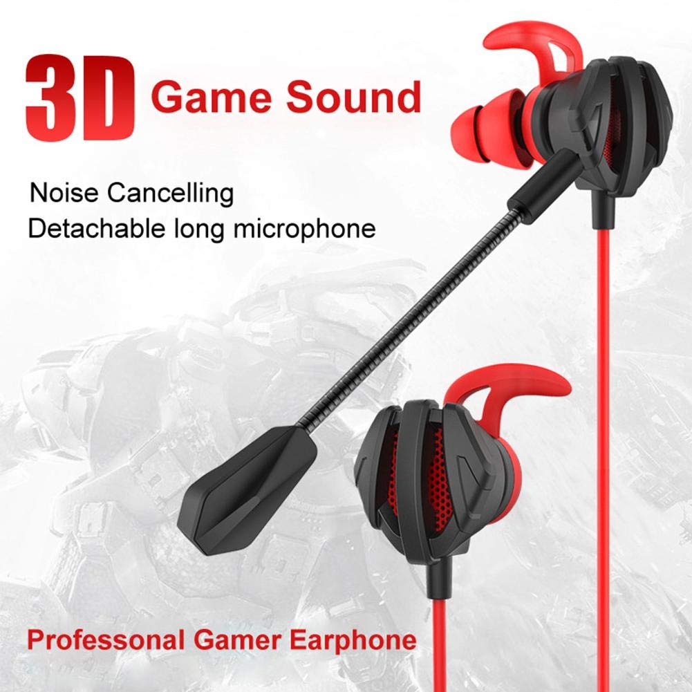 Eachbid Gaming Wired Earphone 3.5mm in-Ear Headphones with Dual Mic Gaming Headset for PS4 PUBG 3D Earbuds for Tablets Notebook Computer Black