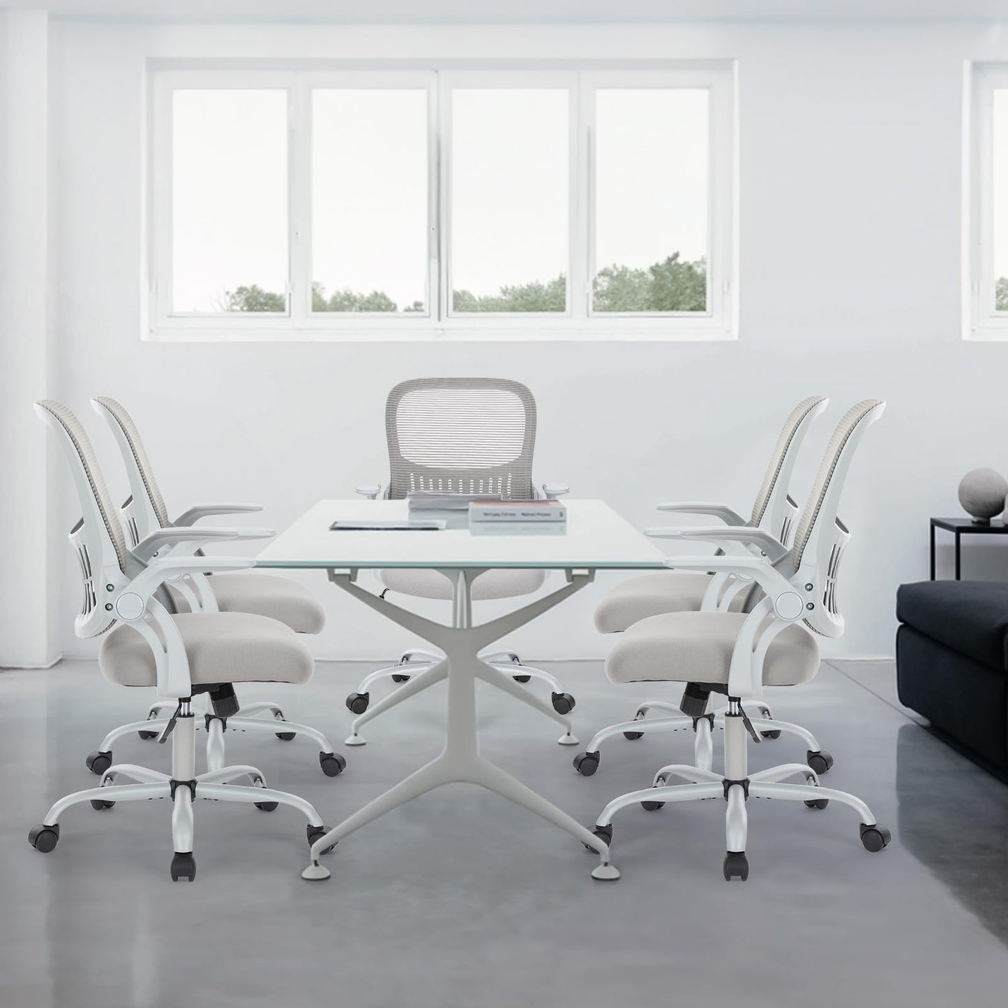 Sweetcrispy Home Office Managerial Executive Chair, Ergonomic Mesh Adjustable Swivel Mid-Back Chair with, Flip-up Arms, Comfortable Lumbar Support, Comfy Arms for Bedroom,Study,Student, Grey