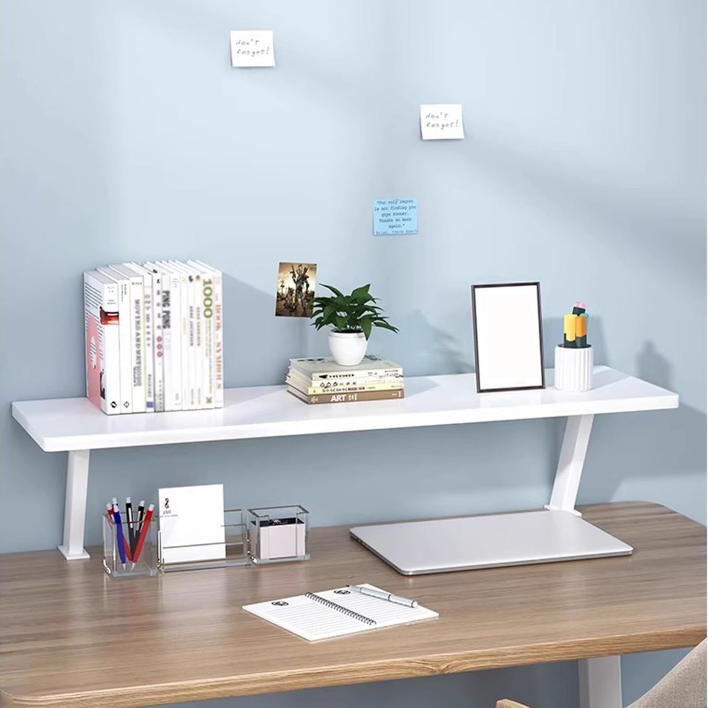 AWSAD Clamp on Desk Shelf, Desktop Extender Storage Organizer Adjustable Floating Desks Shelf for Office, Dorm, Home Desk Organization, White (23.6 x 7.8 in)