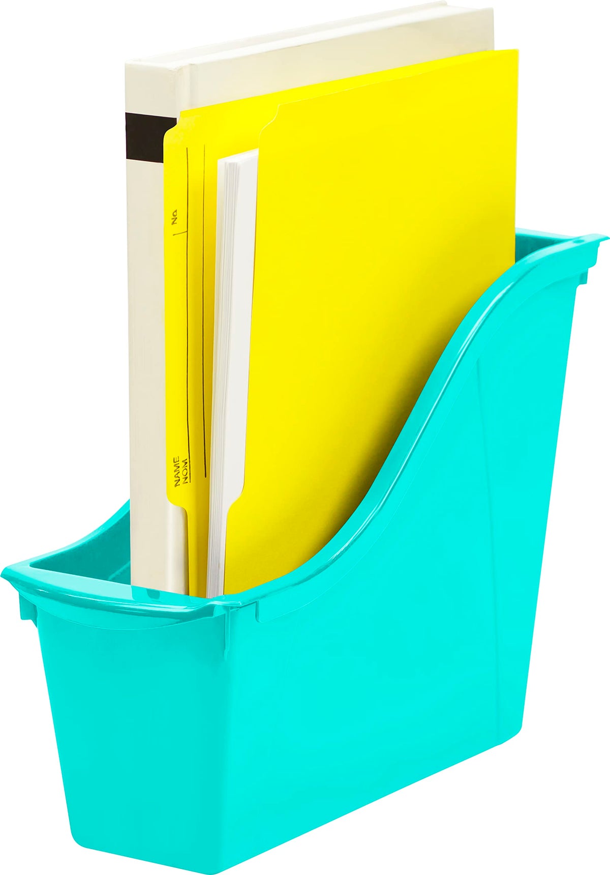 Storex Small Book Bin – Interlocking Plastic Organizer for Home, Office and Classroom, Teal, 6-Pack (71114U06C)