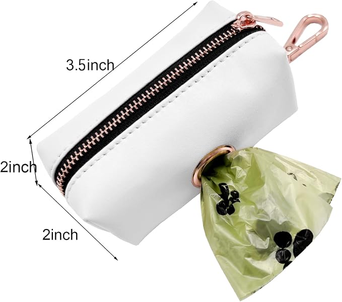 Soft Leather Dog Collar and Leash (6.6') Set - Stylish Rose Gold Heavy Duty Metal Buckle, 4 Adjustable Lengths Leash for Small Medium Large Dogs - Comfortable & Easy to Clean White Poop Bag Holder