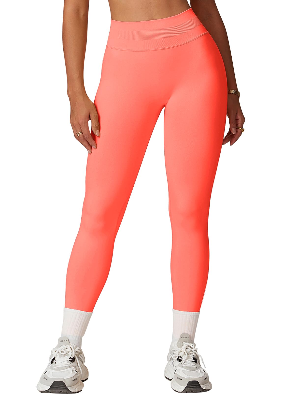 SENBAN Gym Leggings for Women: High Waisted Tummy Control Pants - Seamless Scrunch Butt Athletic Workout Leggings Coral Pink M