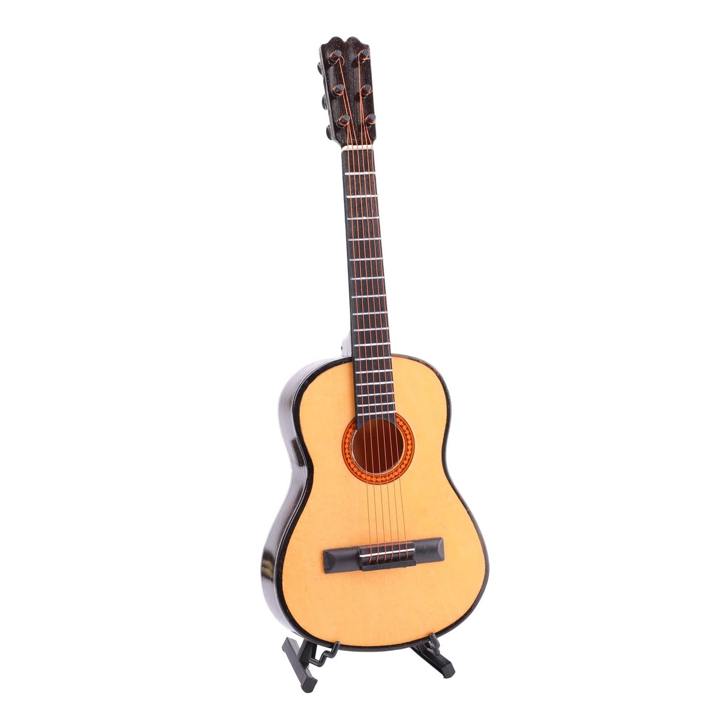 Dselvgvu Wooden Miniature Guitar with Stand and Case Mini Musical Instrument Guitar Replica Collectible Figurines Dollhouse Accessories Model Home Decoration Display Ornament (7.87"x2.87"x0.94")