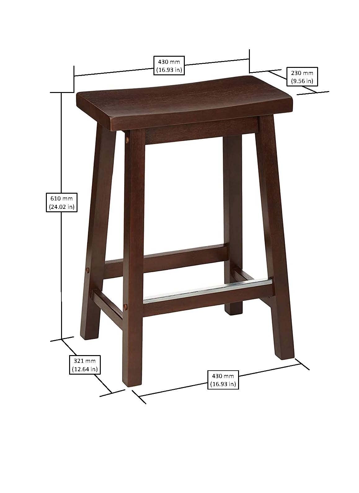 Amazon Basics Solid Wood Saddle-Seat Counter Height Bar Stools for Kitchen Island with Footrest, 24-Inch Height, Walnut, Set of 2