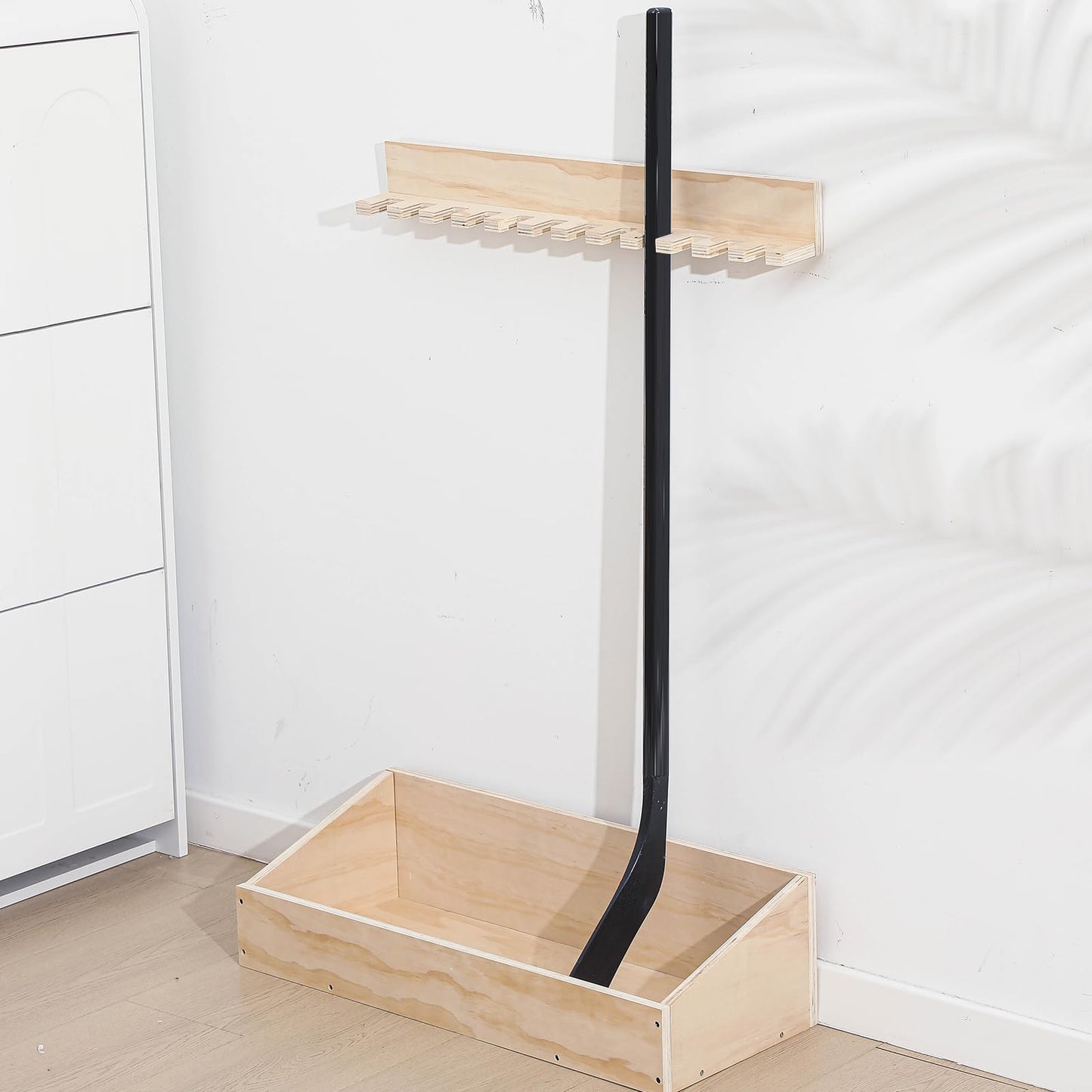 Leinuosen 2 in 1 Hockey Stick Holder Wall Mount for Garage Hockey Stick Wooden Rack Ice Organizer Storage with Vertical Display Large Capacity Organizer Holds up to 12 Sticks for Player Gifts