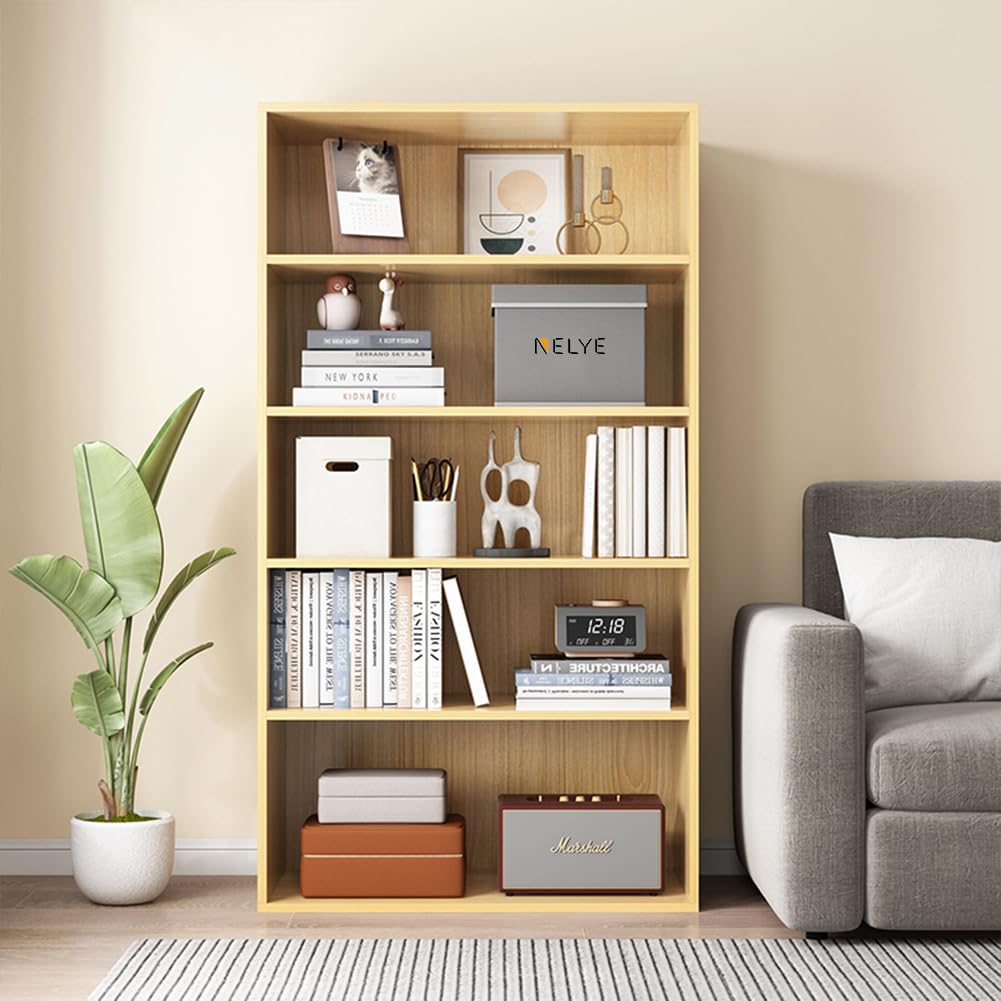 NELYE Basic Open Shelf Bookcase - 5-Tier Wooden Cube Storage Shelves Split Bookshelf, White