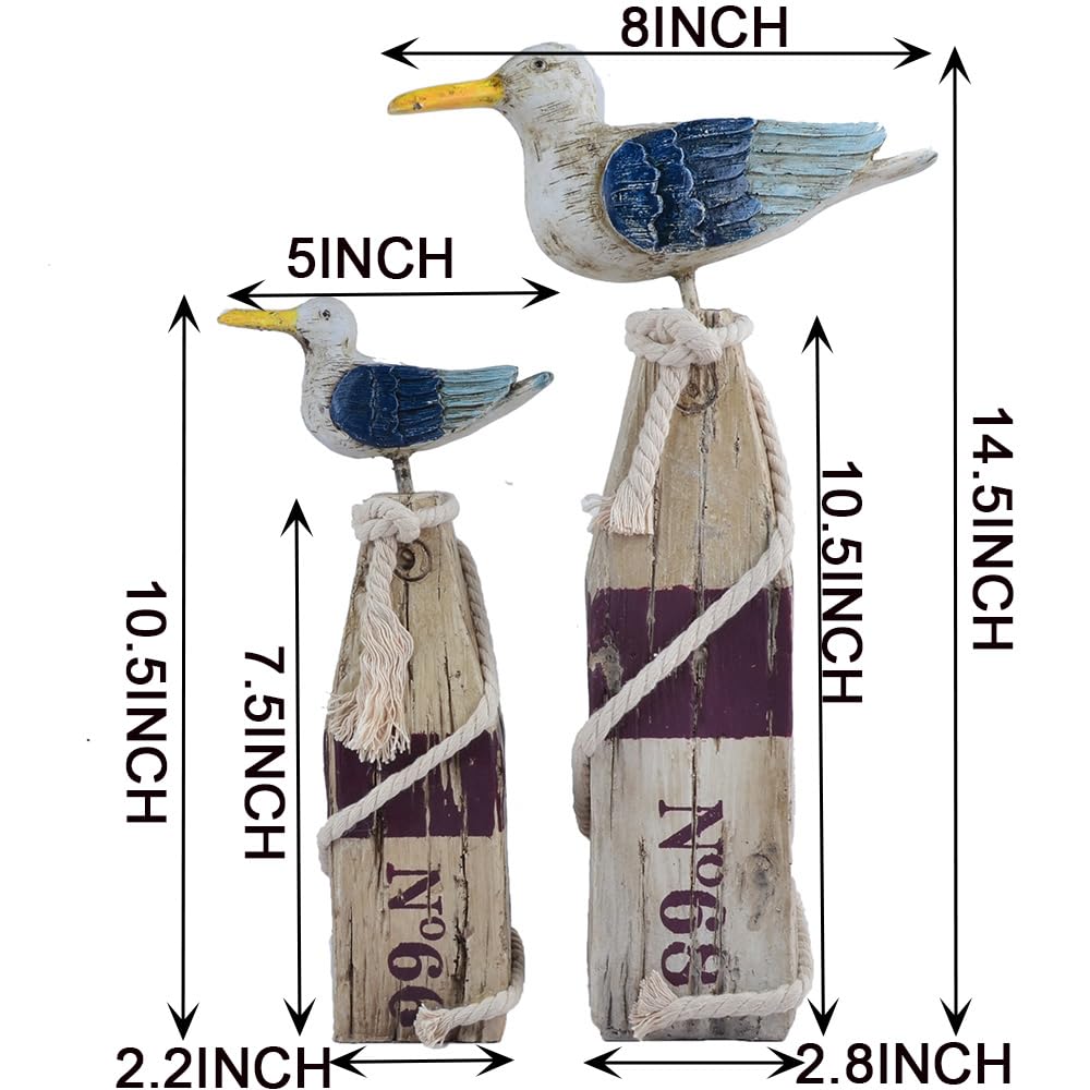 YOUUGIOR Seagull Statue Figurine Nautical Decoration Coastal Ocean Wooden Standing Bird Statue(Red/2PCS)