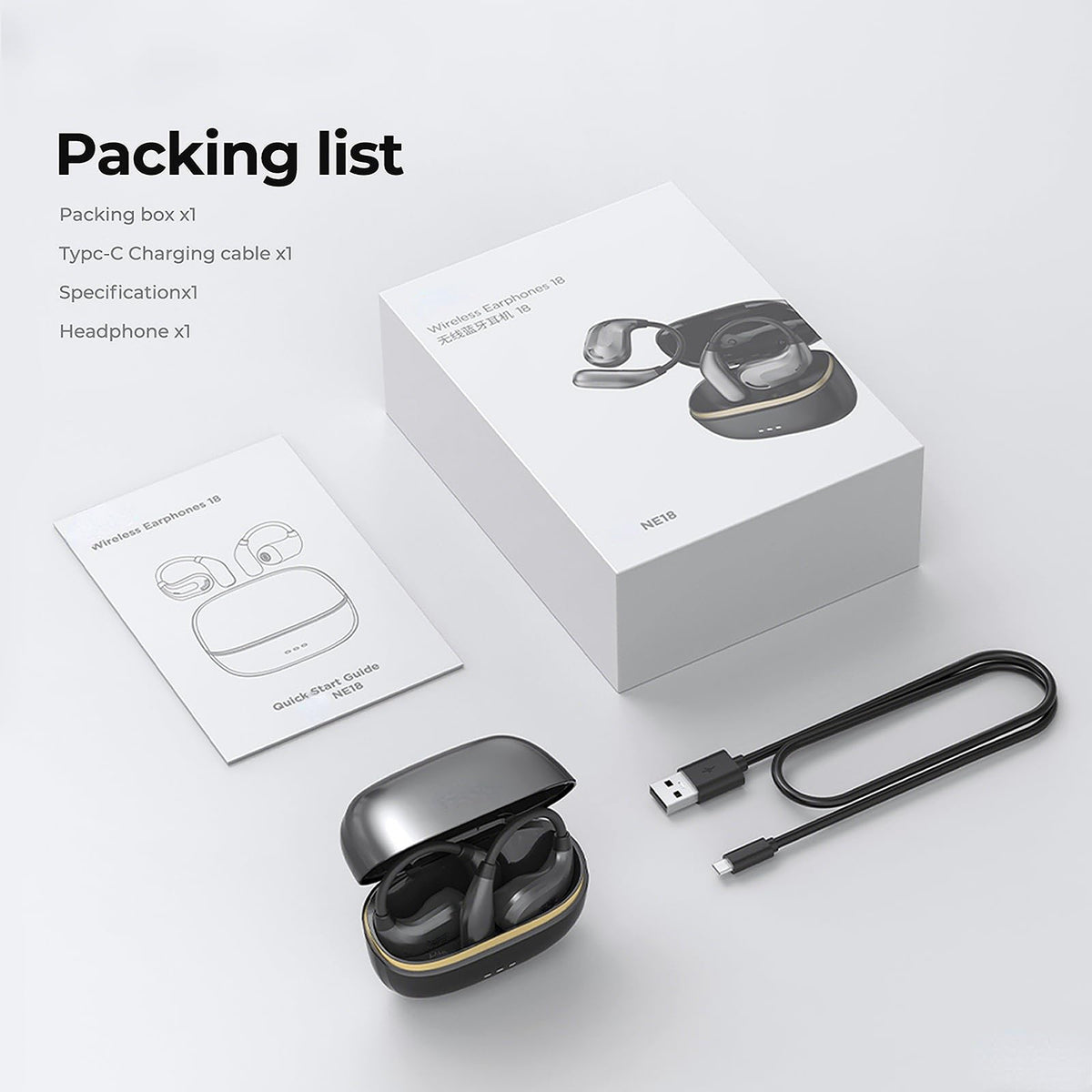 QYGCKJ NE18 AI Translation Earbuds Real Time, 135 Language Translator Earbuds, 3-in-1 Buletooth 6.0 Wireless Translating Device with 4 Mode, Translate Ear Buds for Travel Business Learning (Silver)