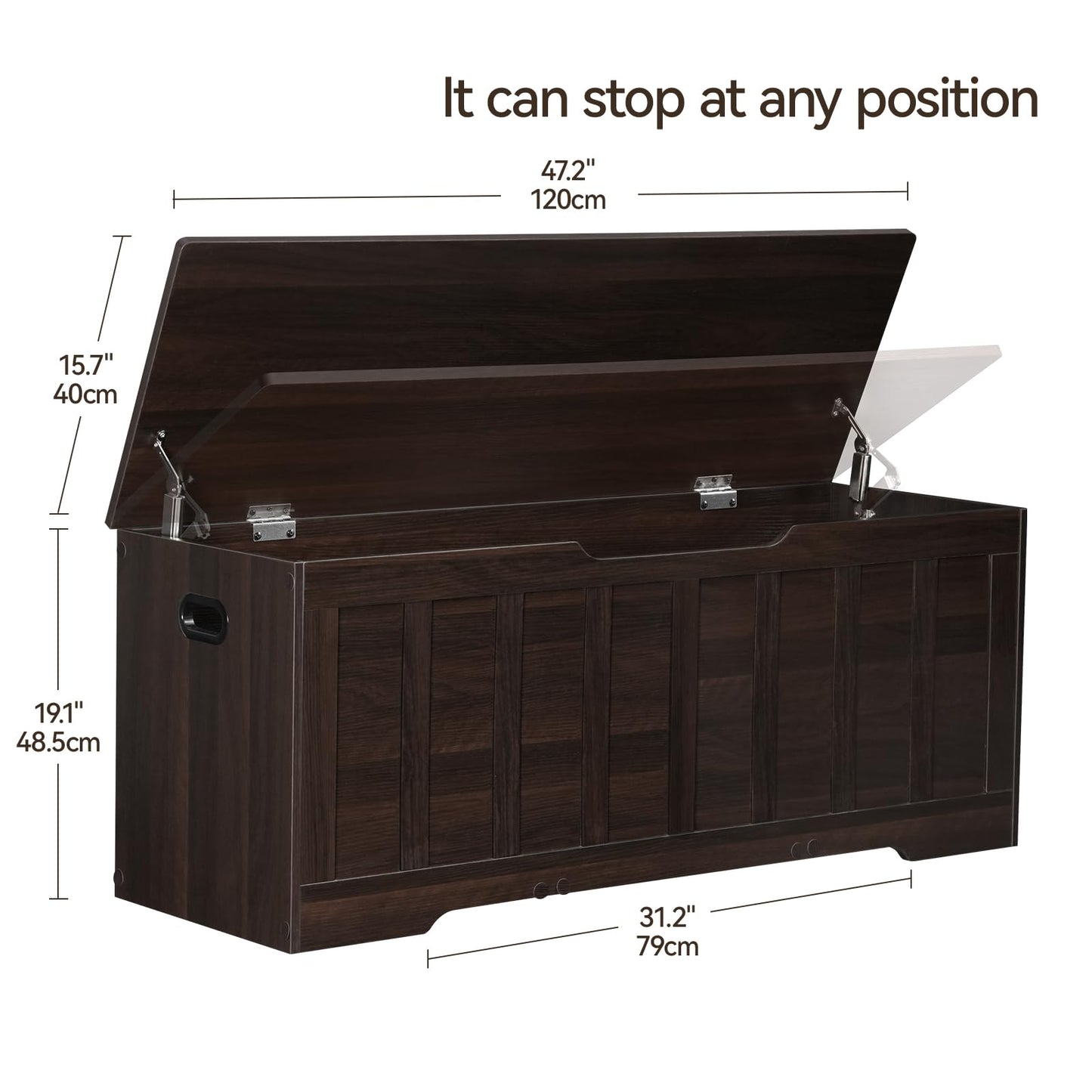 VANKILEY 47.2" Storage Chest Extra Large, Storage Trunk with 2 Safety Hinges, Wooden Storage Bench, Shoe Bench, 47.2x15.7x19.1 Inch, Easy Assembly, for Bedroom, Living Room, Entryway, Espresso