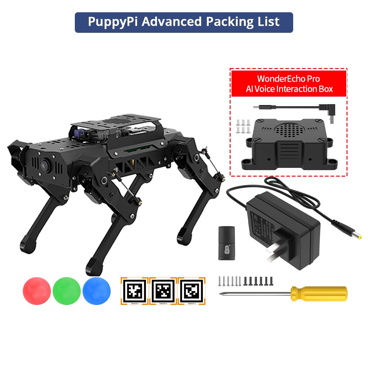PuppyPi ROS2 Robot Dog with ChatGPT Large AI Models AI Embodied Intelligence Robotic Dog Vision Scene Voice Command Understanding Bionic Quadruped ROS Education Robot, Advance & RaspberryPi5 8GB