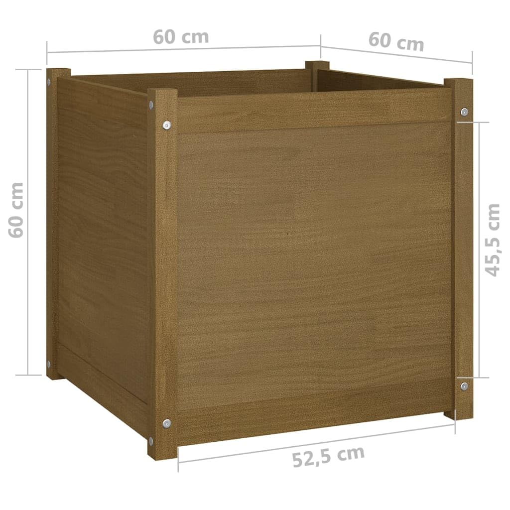 Xolmizyn Large Garden Planter Box, 24-inch Square Outdoor Wooden Flower Bed for Vegetables, Herbs and Patio Plants, Honey Brown Stained Solid Pine Wood