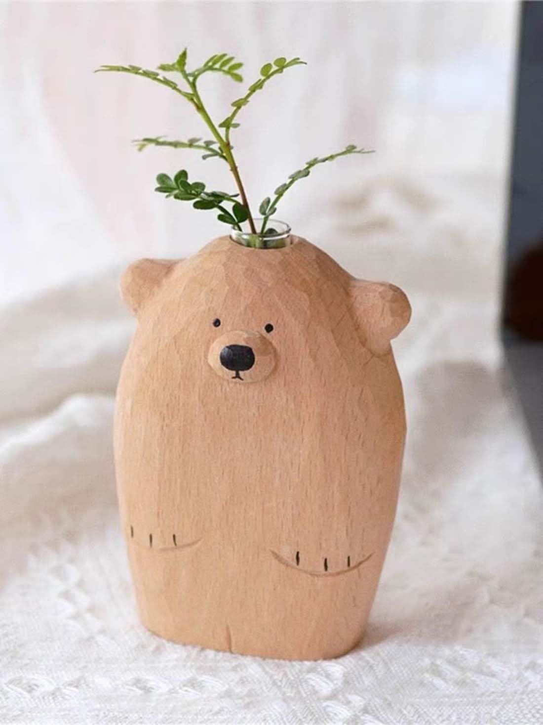 Eyepkildly Handmade Wooden Bear Vase, Solid Wood Bear Statue Vase,Modern Shelf Decor Accents,Cute Bear Decoration Vase,Decorative Solid Wood Handmade Vase,Worth Collecting. (Bear)