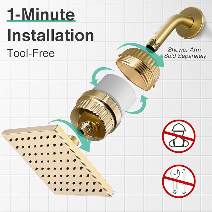 Cobbe High Pressure Filtered Shower Head Combo, Rain Shower Head with 20 Stage Shower Head Filter for Hard Water - Adjustable Replacement Remove Chlorine and Harmful Substances, Gold