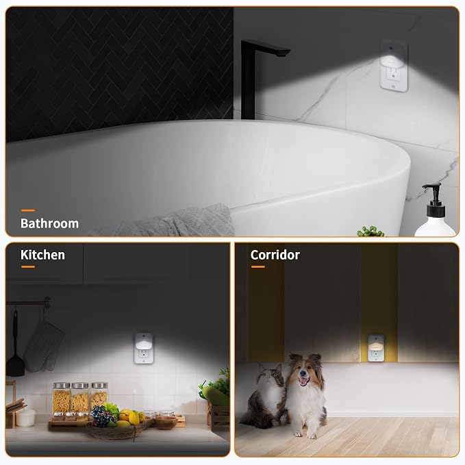 LuxLumin LED Night Lights Plug into Wall with Dusk-to-Dawn Sensor, Automatically Turn on and Off,Night Light for Kids,Bedroom,Bathroom,Stairs,Warm White, 6 Packs