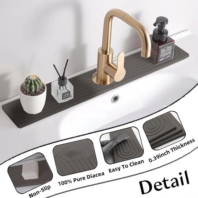 Quick Drying Stone Faucet Mat for Kitchen Sink, 15.7'' Long Diatomite Sink Tray