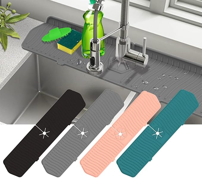 Kitchen Faucet Sink Splash Guard, Sink Draining Pad Behind Faucet, Rubber