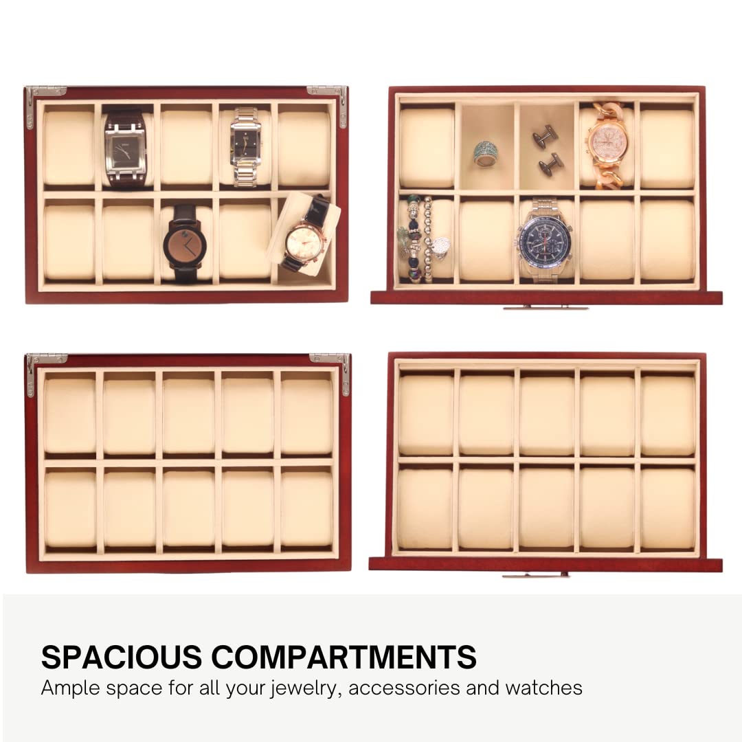 Decorebay Cherry Oak Wood 20 Slot Watch display case and Jewelry Box Storage Organizer (Darling)