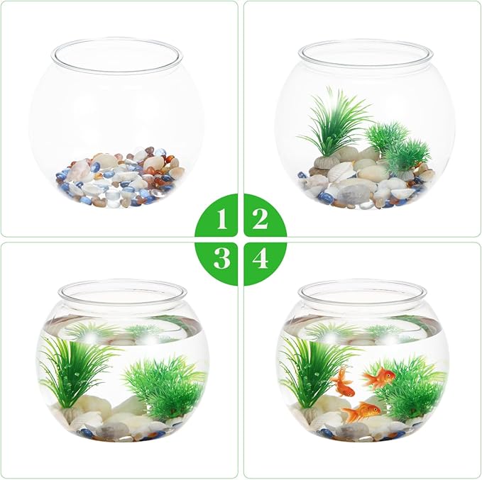POPETPOP Plastic Aquarium Betta Fish Tank 1 Gallon Clear Goldfish Bowl Unbreakable Round Fish Vases Bowl for Home décor Wedding Event Party Goldfish Lovers