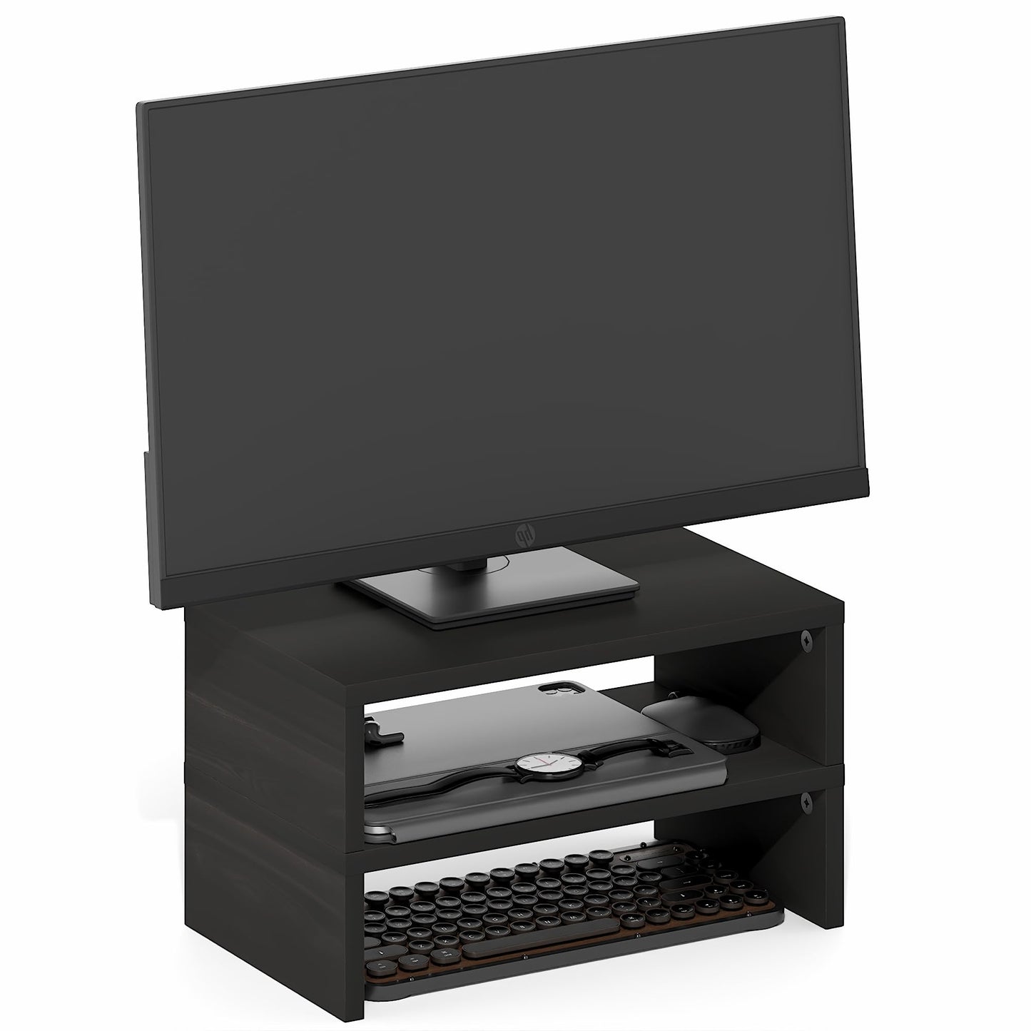 Furinno CLASSIC Monitor Stand Riser Set of 2, 15.7" Wide Dual Monitor Riser, Stackable Separable Laptop Stand for Desk, Desktop Organizers and Accessories, for Office Supplier, Espresso