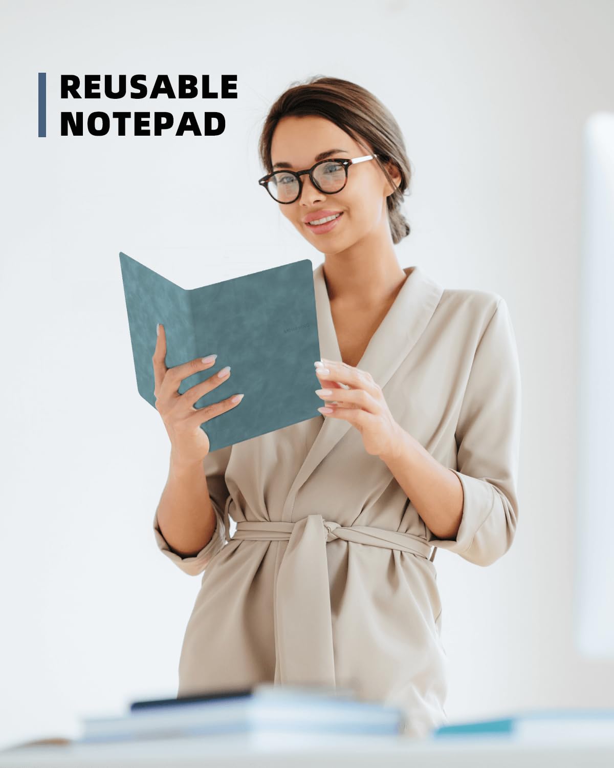 Mehaving Portable Small White Board Dry Erase Board, Reusable 9.5 * 6.6in Notebook Memo, Office Home Supplies Desk Accessories MH760 (Stone Grey)