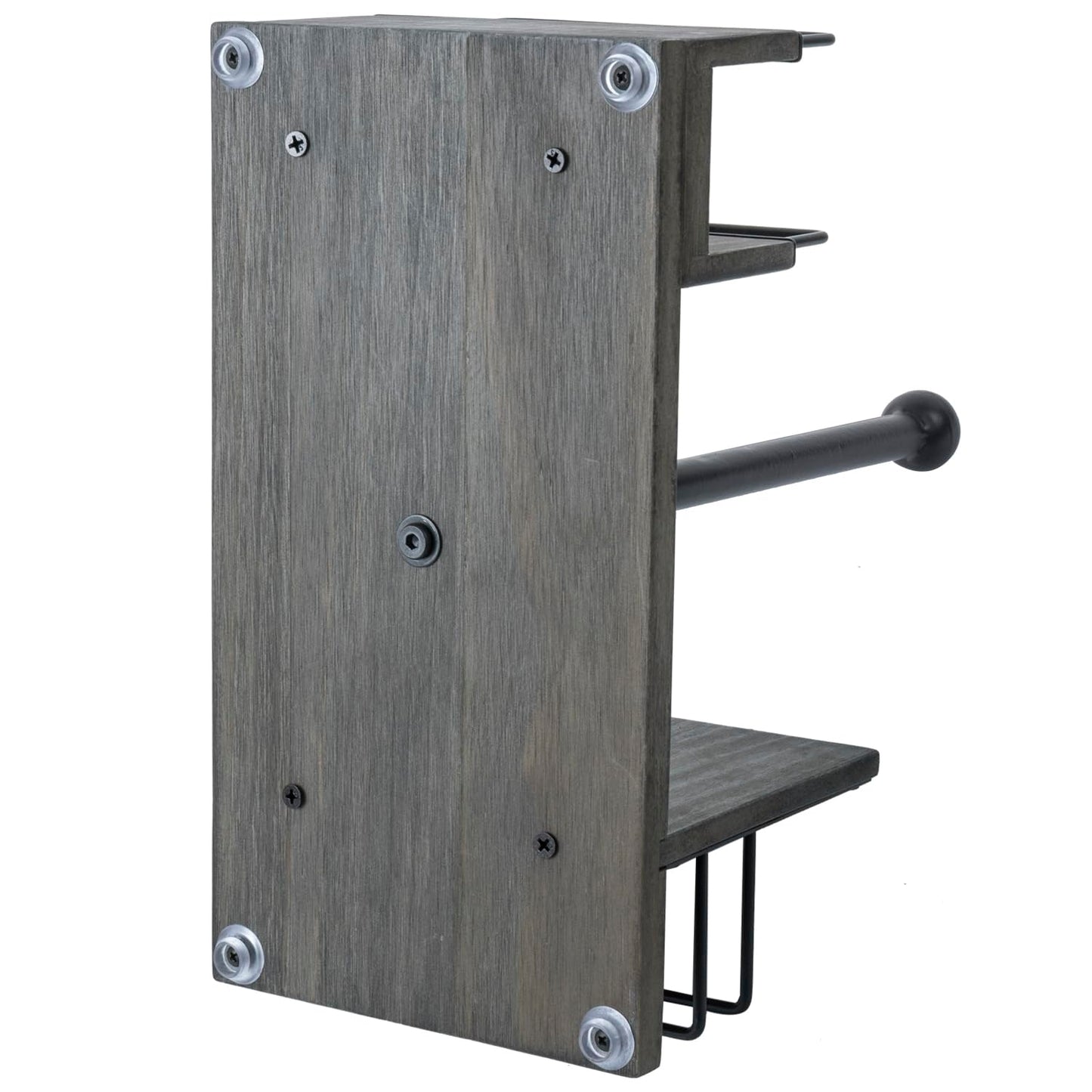 MyGift Rustic Paper Towel Holder & Napkin Holder Set – Wooden Countertop Kitchen Caddy with Spice Rack (Matte Black Industrial Style)