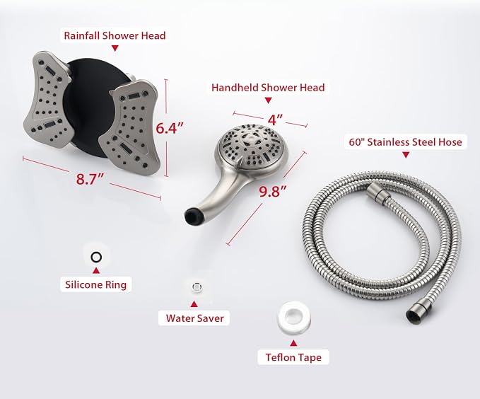 GRICH 1.8GPM Shower Head with Handheld Spray Combo: 2 in 1 Rainfall Shower Heads high pressure & Handheld Shower Head, 9 Spray Modes/Settings Detachable Shower Head with 60 Inch Hose, Nickel