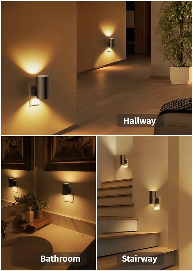 TSEXES LED Night Light Plug in,Night Lights Plug into Wall 2700K Warm White | Dusk to Dawn Sensor,5-300LM Adjustable Brightness,Dimmable Night Light,for Kitchen,Hallway,Bedroom,Stairway,2 Pack
