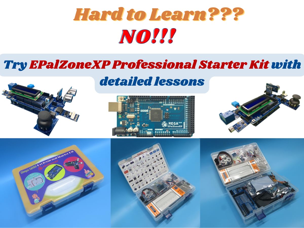 ePalZoneXP Mega 2560 Starter Kit, Compatible with Arduino, Electronics Learning Kit, the Most Detailed Explained 50+ Lessons, Plus 40+ Background Knowledge Articles (Ultimate Kit)