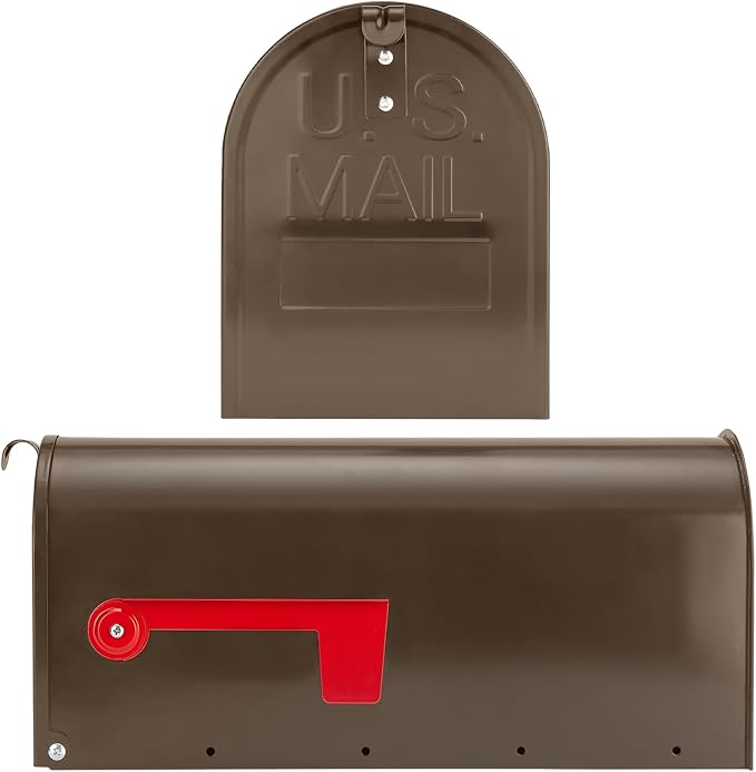 Brown Mailboxes for Outside, RAINHOL Post Mount Mailbox, Galvanized Steel Medium Capacity Mail Boxes, 19 x 8.7 x 6.7 Inches