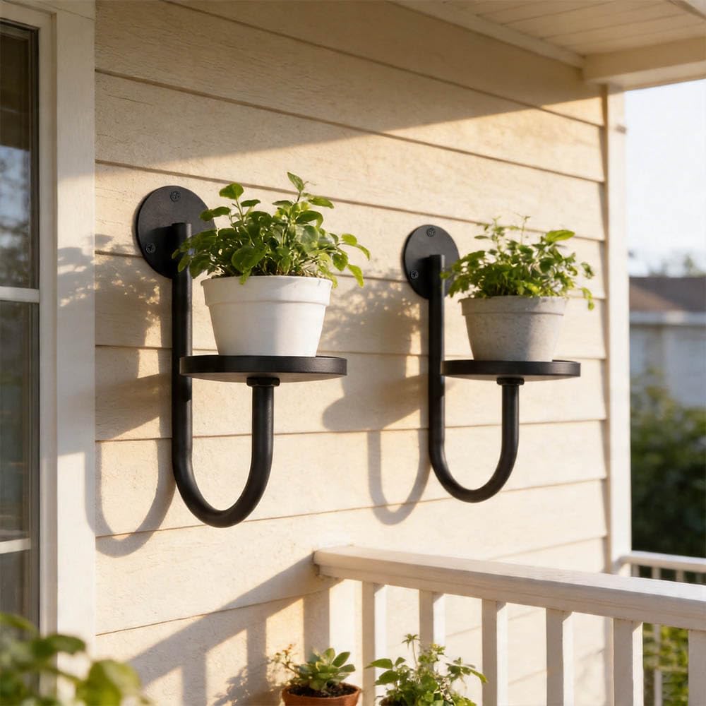 SJBFOOXB Wall Plant Holder Set of 2 for Outdoor, Metal Hanger, Floating Flower Display Stand for Window, Space Saving & Easy to Assemble (Pots/Plants Not Included)