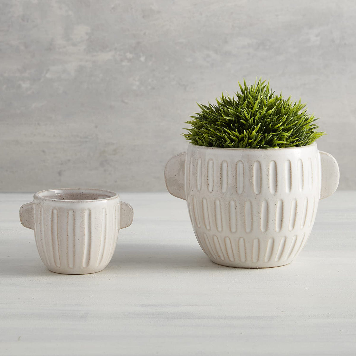 47th & Main Ceramic Planter Pot, 4.6" Tall, White Embossed