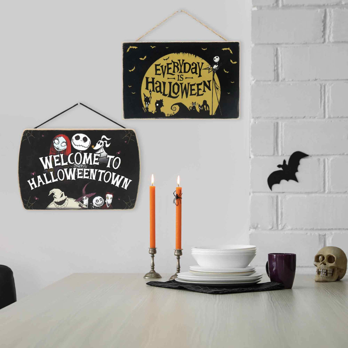 Disney The Nightmare Before Christmas Welcome to Halloween Town Hanging Wood Wall Decor - Fun Halloween Sign for Home