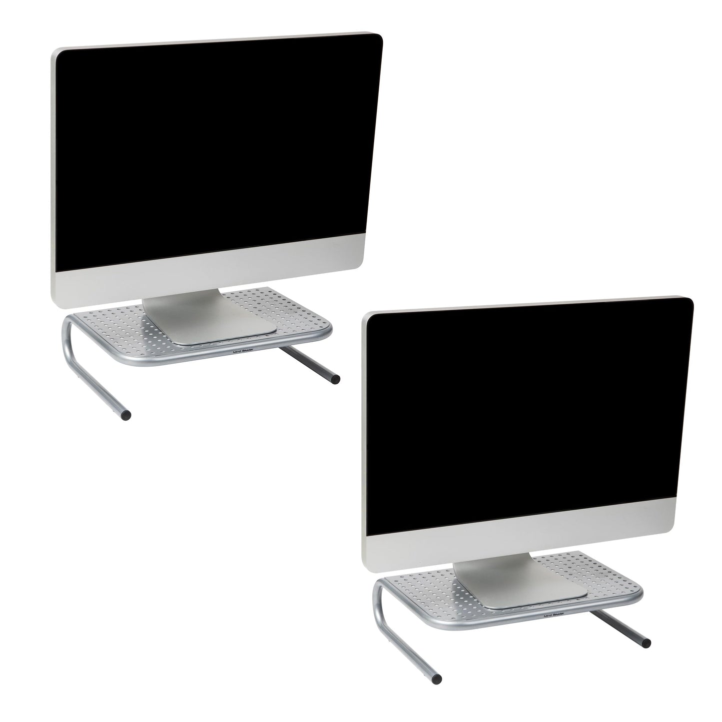 Mind Reader Monitor Stand, Ventilated Laptop Riser, Desktop Organizer, Metal, 14.5"L x 11.25"W x 4.25"H, Set of 2, Silver
