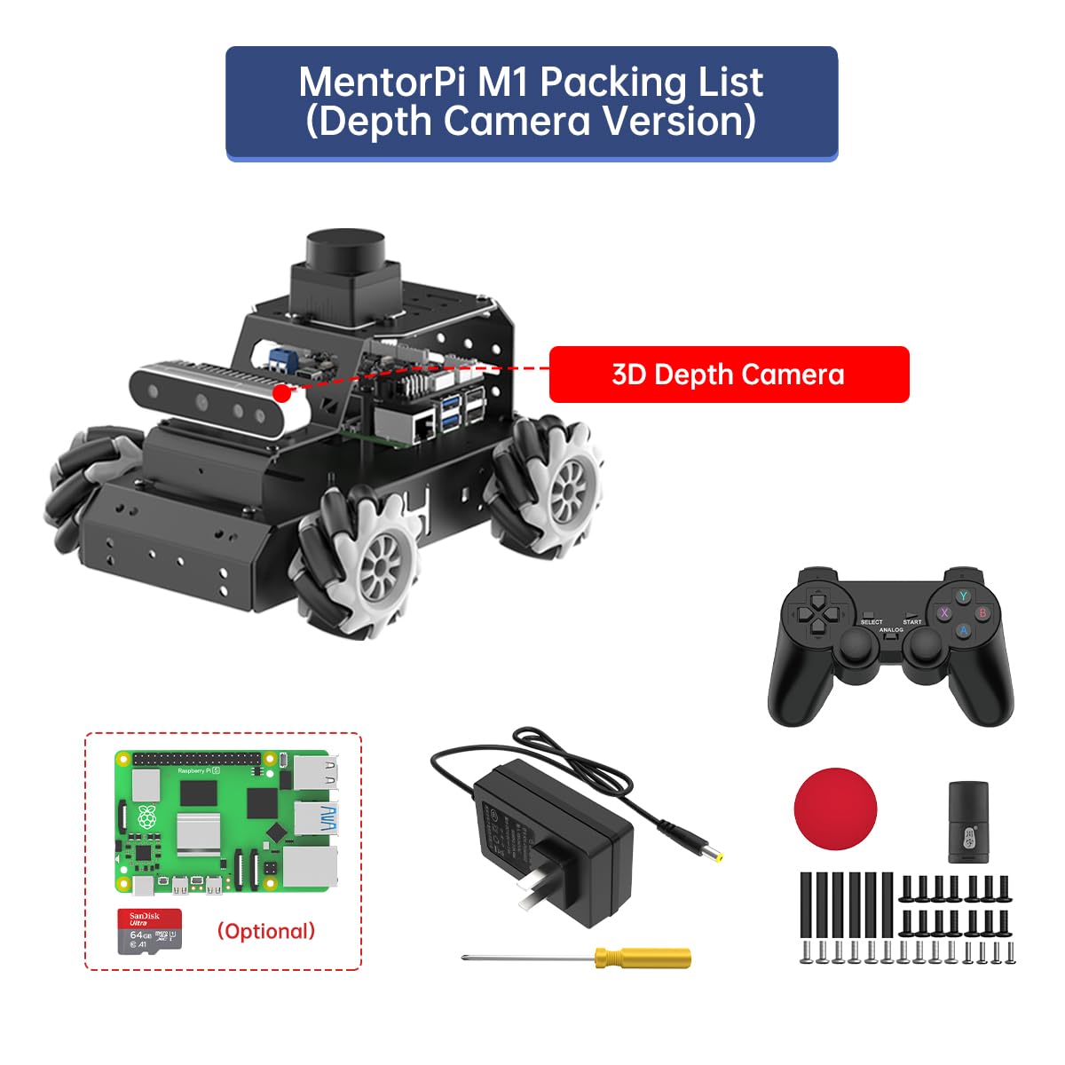 HIWONDER Robot Car with ChatGPT Large AI Models, 3D Depth Camera Mecanum-Wheel Chassis ROS2-HUMBLE Lidar SLAM Mapping Navigation Autonomous Driving, MentorPi M1 Standard Kit with Raspberry Pi5 8GB