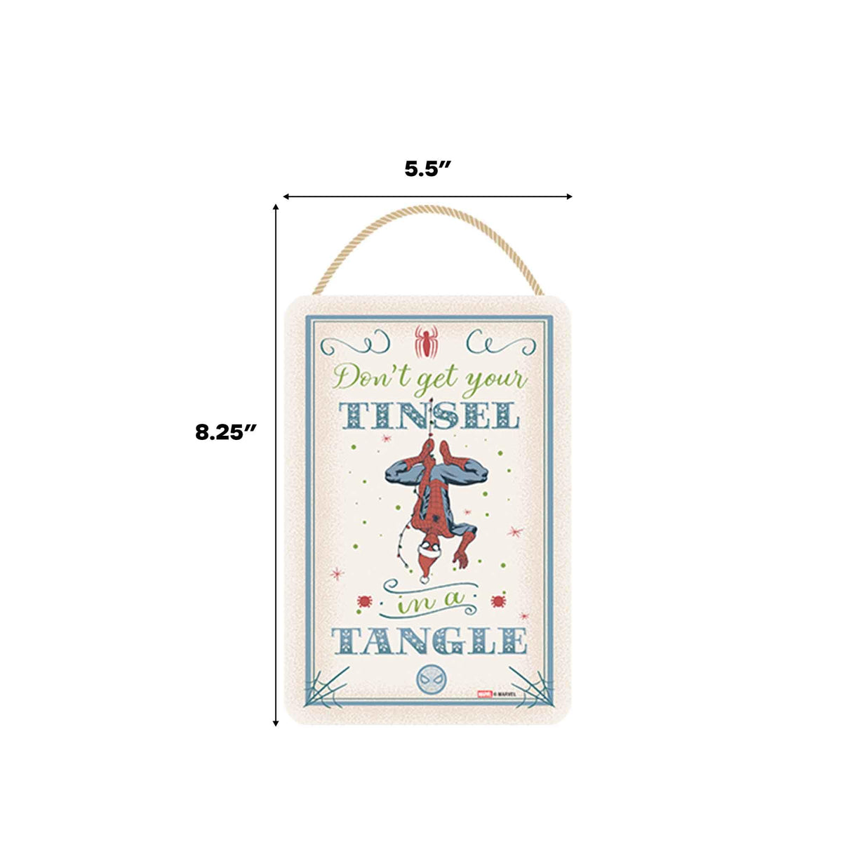 Marvel Spider-Man Don't Get Your Tinsel in a Tangle Hanging Wood Wall Decor - Funny Spider-Man Sign for Christmas Decor