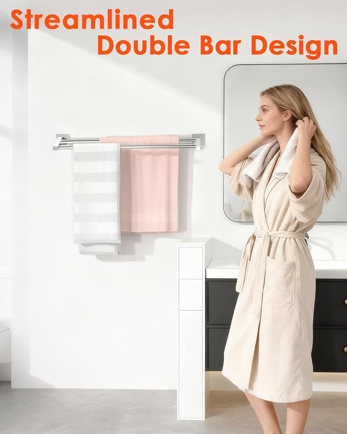 Alise Bath Double Towel Bars,Towel Holder Towel Racks for Bathroom Lavatory,16 Inch SUS304 Stainless Steel Towel Hanger Towel Rail Wall Mount,Polished Chrome
