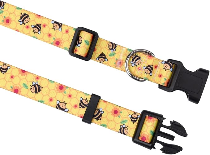 Mihqy Dog Collar with Bohemia Floral Tribal Geometric Patterns - Soft Ethnic Style Collar Adjustable for Small Medium Large Dogs(Bee,XS)