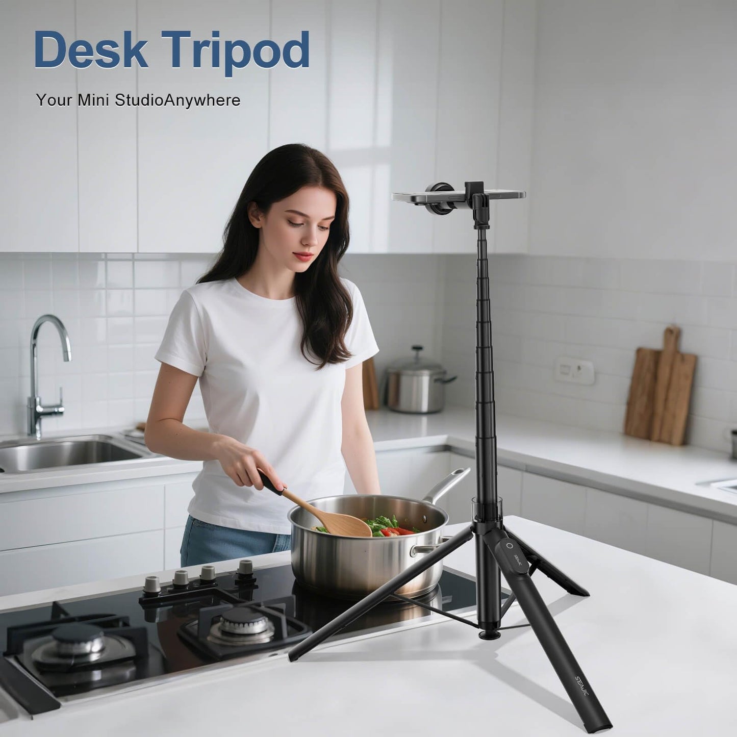 SEAJIC 66" Automatic Phone Tripod Stand with Remote, Cell Phone Tripod for iPhone Video Recording & Live Streaming, Adjustable Selfie Stick Tripod for Content Creators, Vloggers (Black)