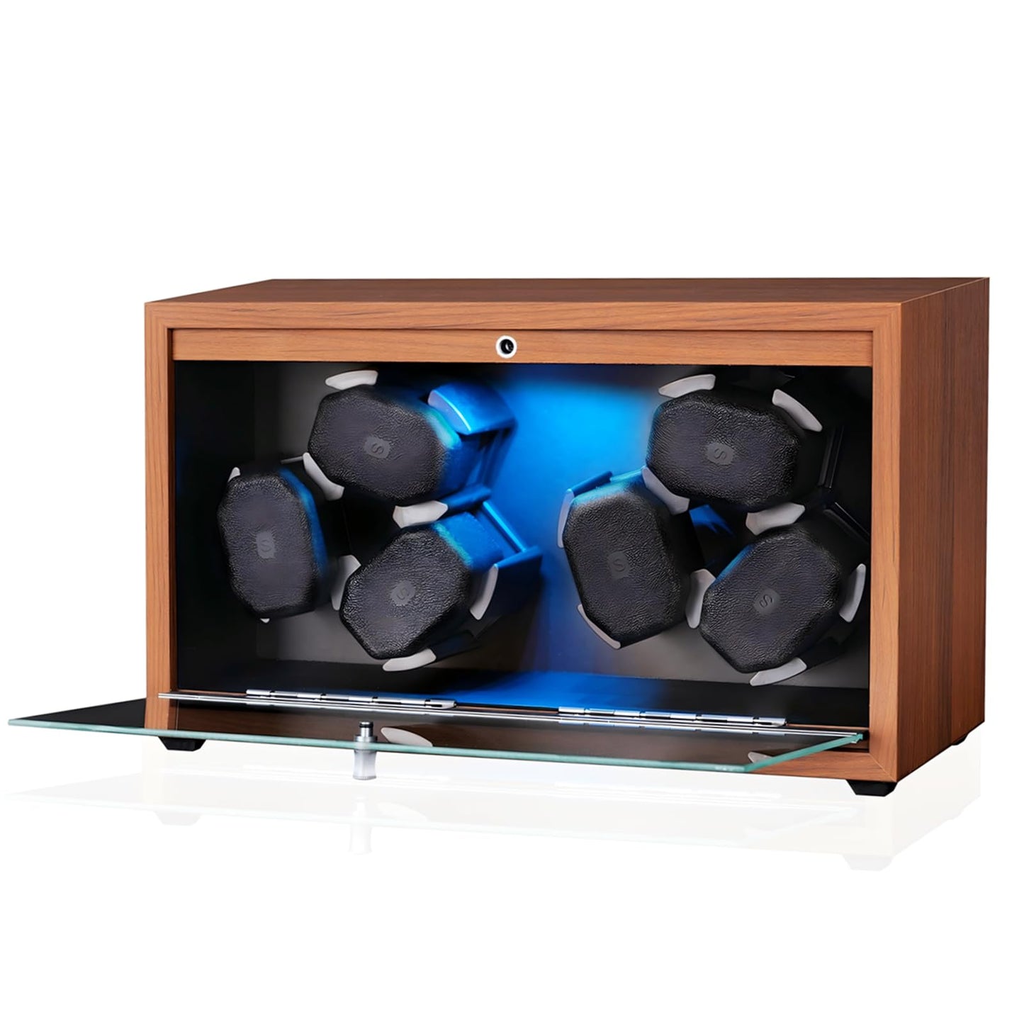 KAMANOSEN Watch Winders,with 6 Automatic Watches Winder Spinner,Super Quiet Motor and Blue Backlight LED,Rotator 4 Rotating Modes Wooden Watch Winding Box Shaker Gift (SKW168)