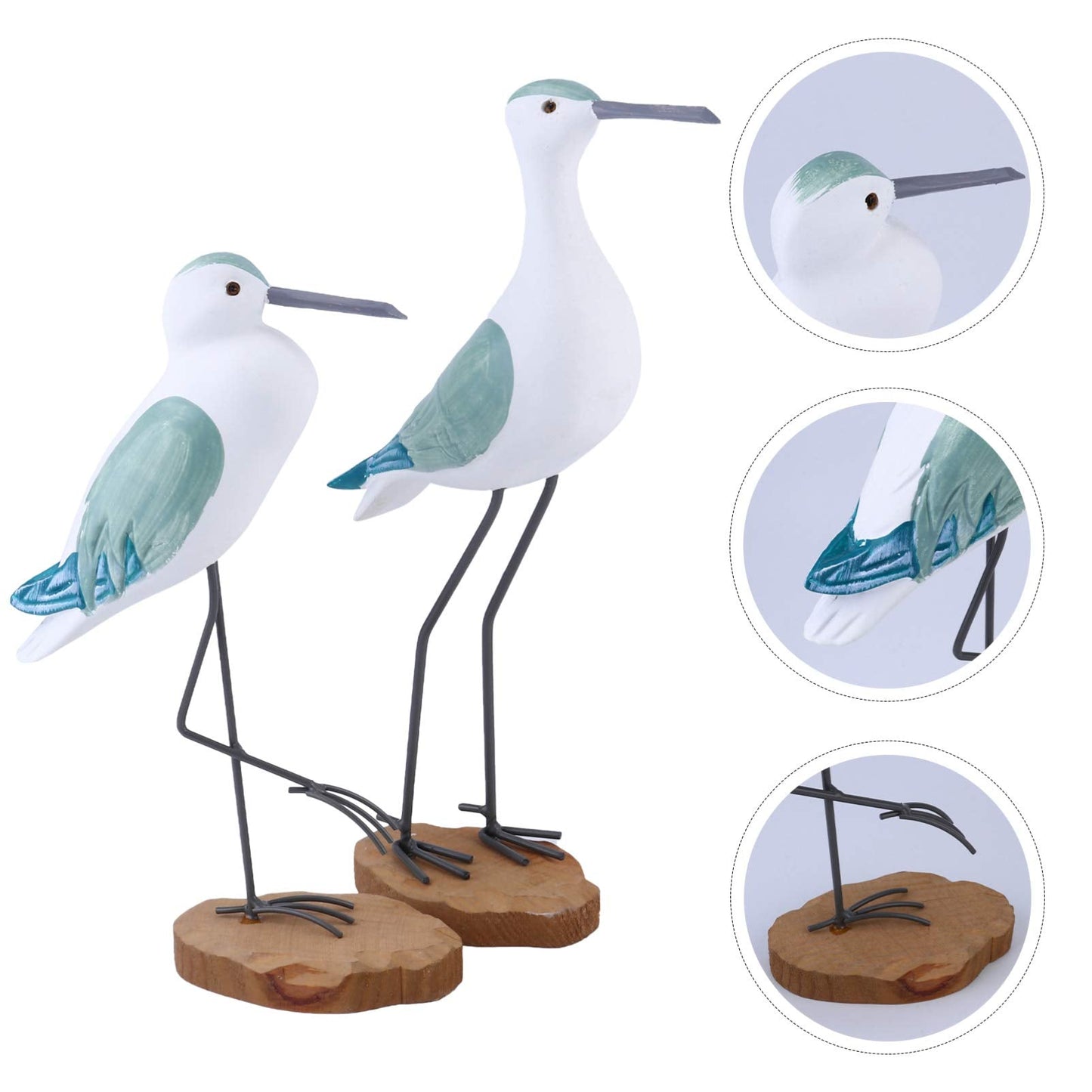 Sewroro 2pcs Wooden Seagull Statues, Wooden Seagull Figurine Bird Statues Simulation Sea Bird Figurines for Home Table Centerpiece