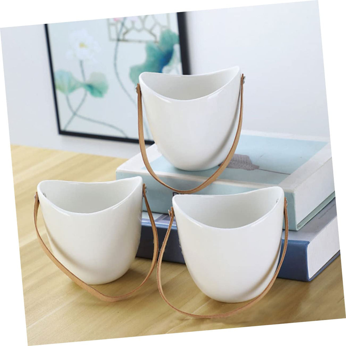 COLLBATH 2Pcs Ceramic Hanging Planter Indoor Modern Plant Hanger for Succulents Stylish Pot for Home Decor Wall-Mounted Flowerpot Garden Accessory