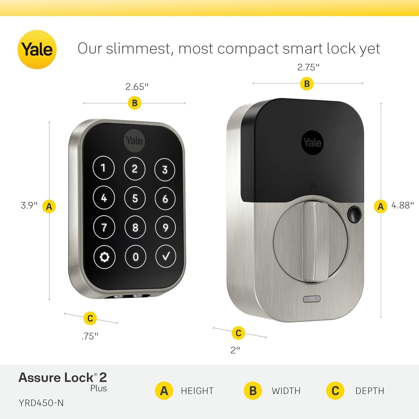 Yale Security Assure Lock 2 Plus Apple Home Keys (Tap to Open) Deadbolt, Satin Nickel Smart Keyless Entry Door Lock with Wi-Fi Connected Keypad for Code Entry and Remote Access, YRD450-N-WF1-619